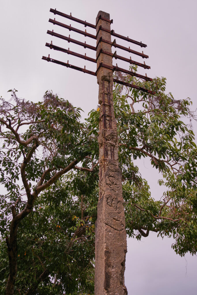 Ancien poteau téléphonique bordant la voie ferrée Nouméa-Païta